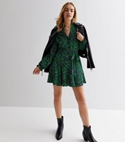 New Look Black Leopard Print Grandad Collar Mini Shirt Dress